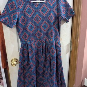 LuLaRoe Geometric Midi Dress - Blue and Red